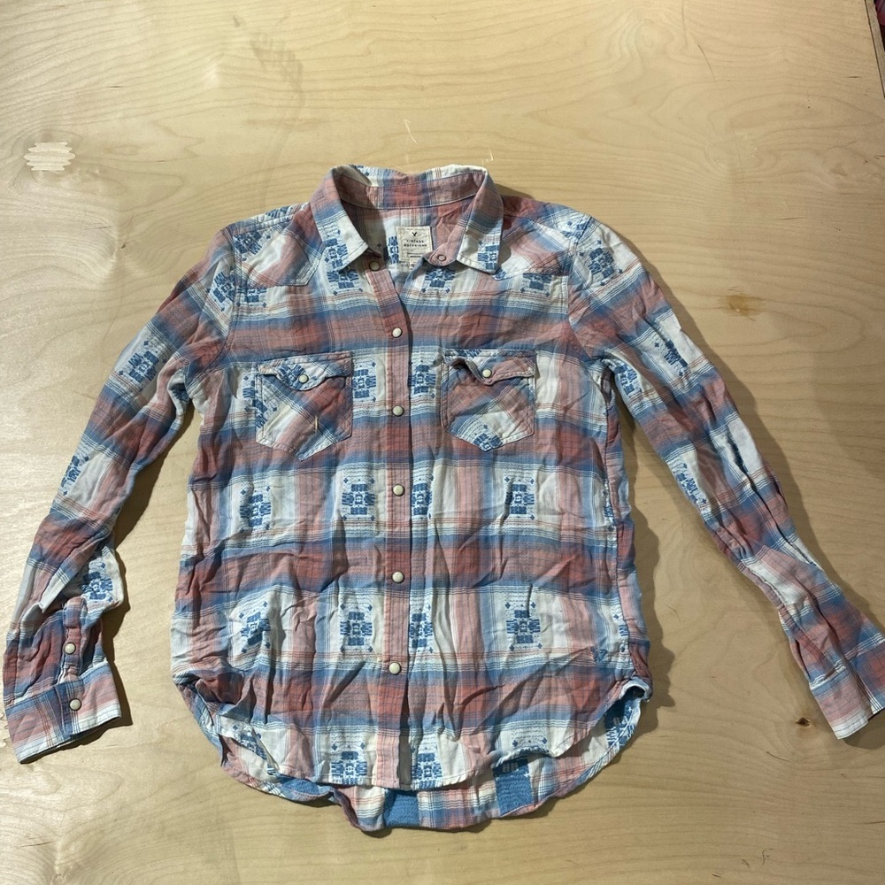 American Eagle Vintage Boyfriend Snap Closure Shirt Medium (FK) - Picture 6 of 15